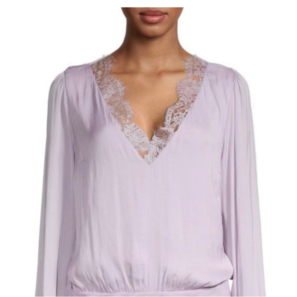 NWT lace trim satin bodysuit lilac